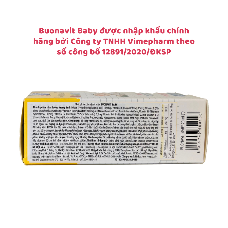 Buonavit Baby, vitamin tổng hợp dạng nhỏ giọt cho trẻ từ 0 tháng tuổi, mẫu mới, lọ 20ml