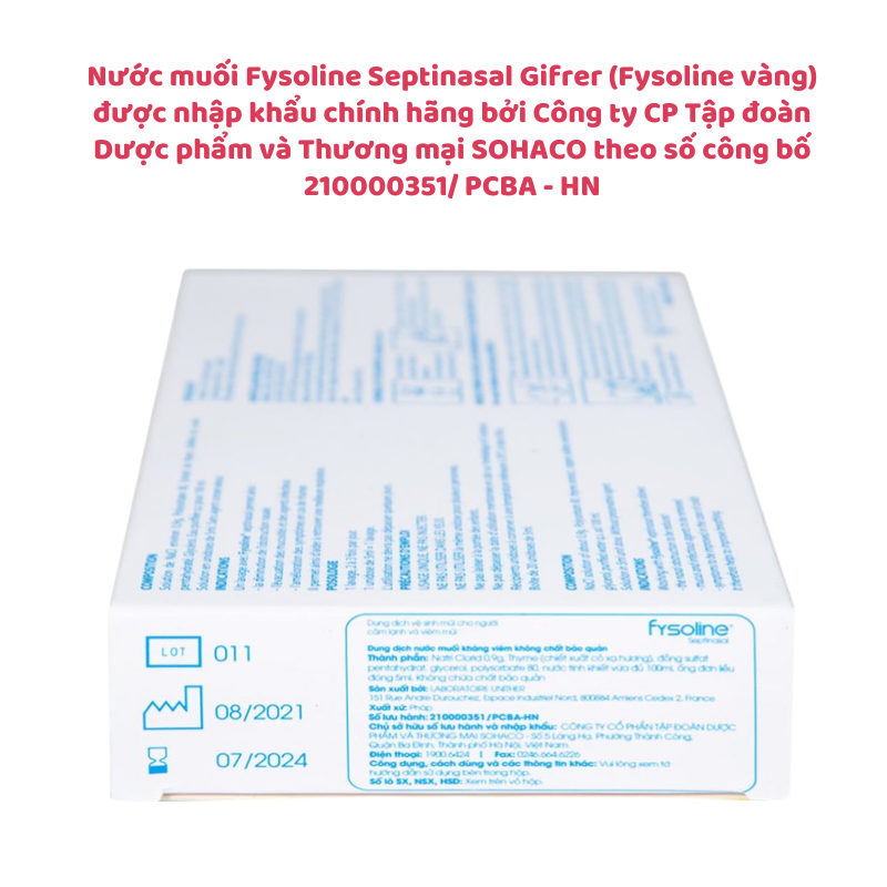 Nước muối sinh lý Fysoline Septinasal Gifrer hỗ trợ vệ sinh mũi cho bé (20 ống x 5ml)