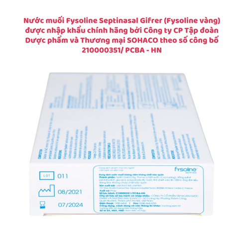 Nước muối sinh lý Fysoline Septinasal Gifrer hỗ trợ vệ sinh mũi cho bé (20 ống x 5ml)
