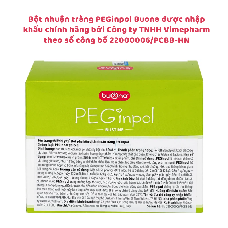 Bột nhuận tràng PEGinpol Buona - Giải Pháp Hiệu Quả Cho Trẻ Bị Táo Bón, nhập khẩu từ Ý