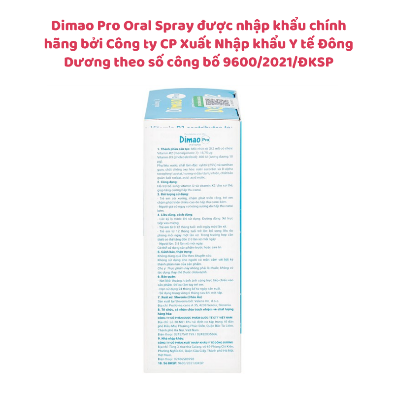 Dimao Pro Oral Spray - Bổ sung D3K2 dạng xịt nhập châu Âu, dùng được cho trẻ sơ sinh
