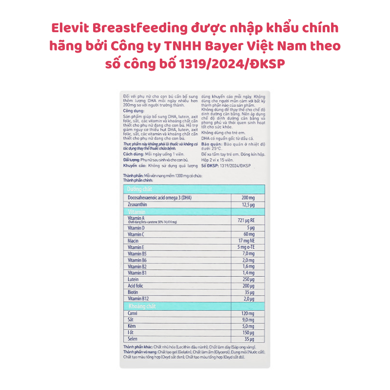 Elevit Breastfeeding – Elevit sau khi sinh và cho con bú, Hộp 30 viên