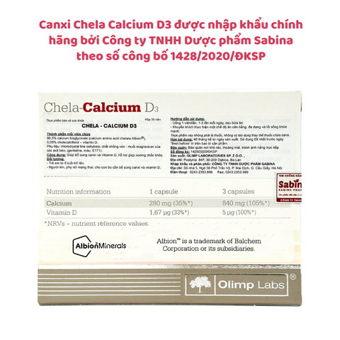 Canxi Chela Calcium D3 - Bổ sung Canxi Hữu Cơ Cho Bà Bầu Và Sau Sinh, Hộp 30 Viên