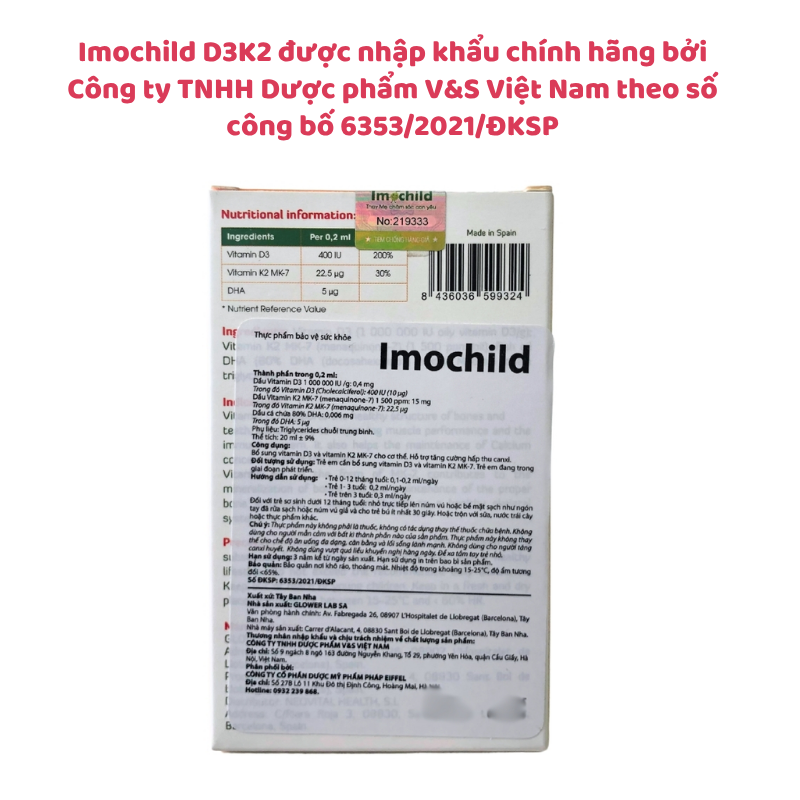 Imochild D3K2 - Bổ sung D3K2 và DHA, hỗ trợ phát triển xương và não bộ cho trẻ, chai 20ml