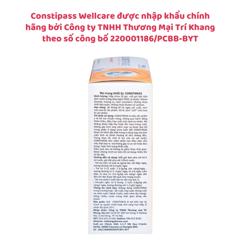 Bột nhuận tràng Constipass Wellcare điều trị táo bón (20 gói)