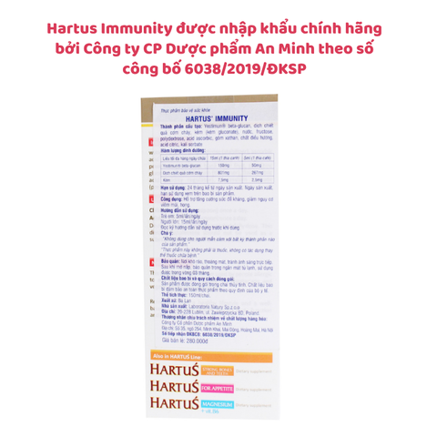 Hartus Immunity, hỗ trợ tăng cường sức đề kháng cho trẻ, chai 150ml