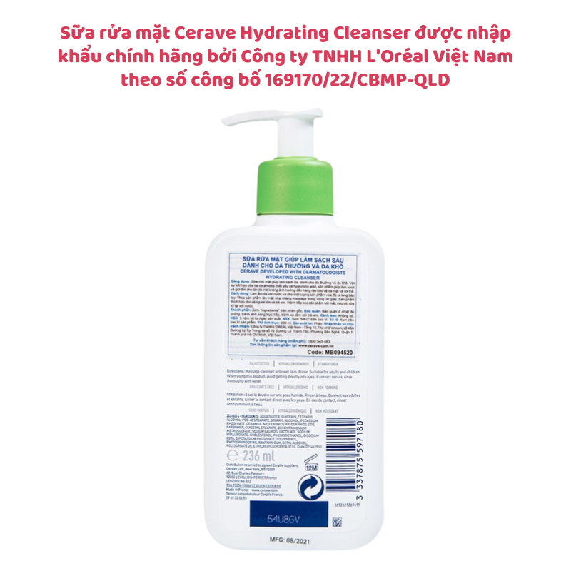 Sửa rửa mặt CERAVE cho da mụn, da nhạy cảm - 236 ml