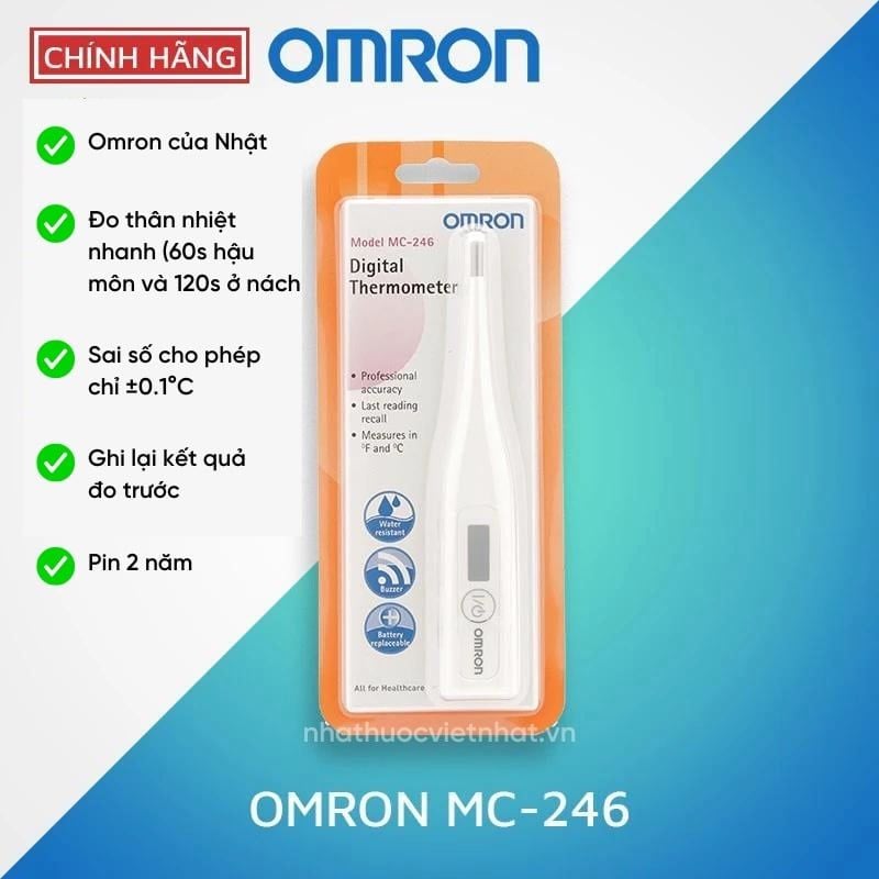 Nhiệt kế điện tử đo thân nhiệt Omron MC-246 của Nhật, đo nhiệt độ cơ thể nhanh, chính xác +-0.1°C, lưu kết quả đo
