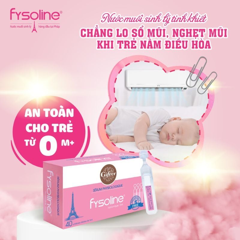 Nước muối sinh lý Fysoline hồng vệ sinh tai, mũi, mắt hằng ngày cho trẻ sơ sinh và trẻ nhỏ, hộp 40 ống x 5ml