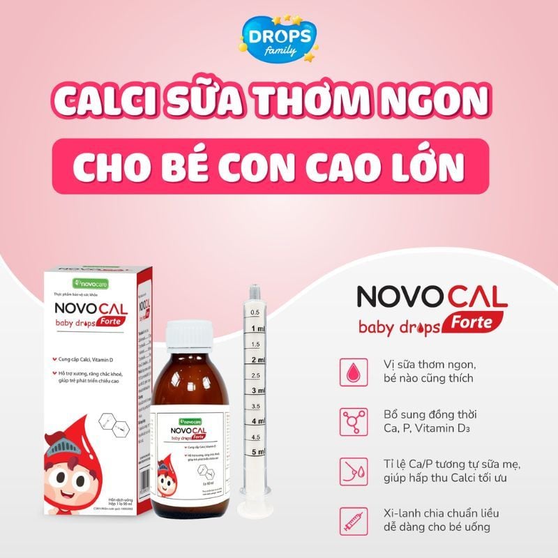 Novocal Baby Drops Forte - Canxi Sữa Nhỏ Giọt Cho Bé Phát Triển Chiều Cao Tối Ưu, Chai 90ml