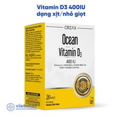 Ocean vitamin D3 dạng xịt/nhỏ giọt 400IU, giúp tăng cường hấp thu canxi, chai 20ml
