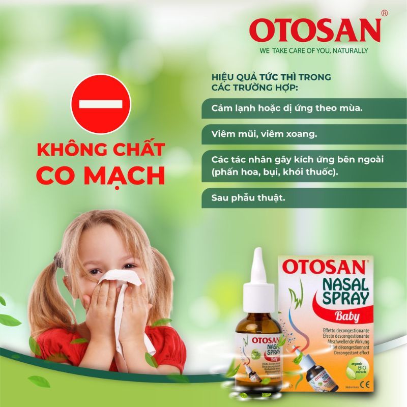 Xịt mũi Otosan Nasal Spray Baby - Hỗ trợ giảm nghẹt mũi, viêm mũi cho bé, nhập khẩu từ Ý