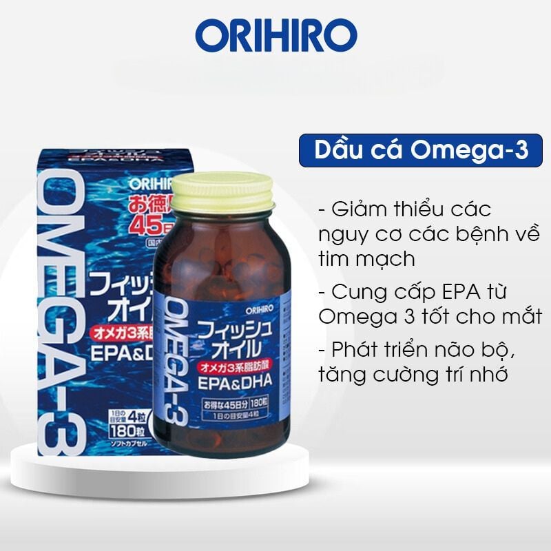 Viên uống dầu cá Omega 3 Orihiro Nhật - Giải pháp tối ưu cho tim mạch, não bộ và thị lực, hộp 180 viên
