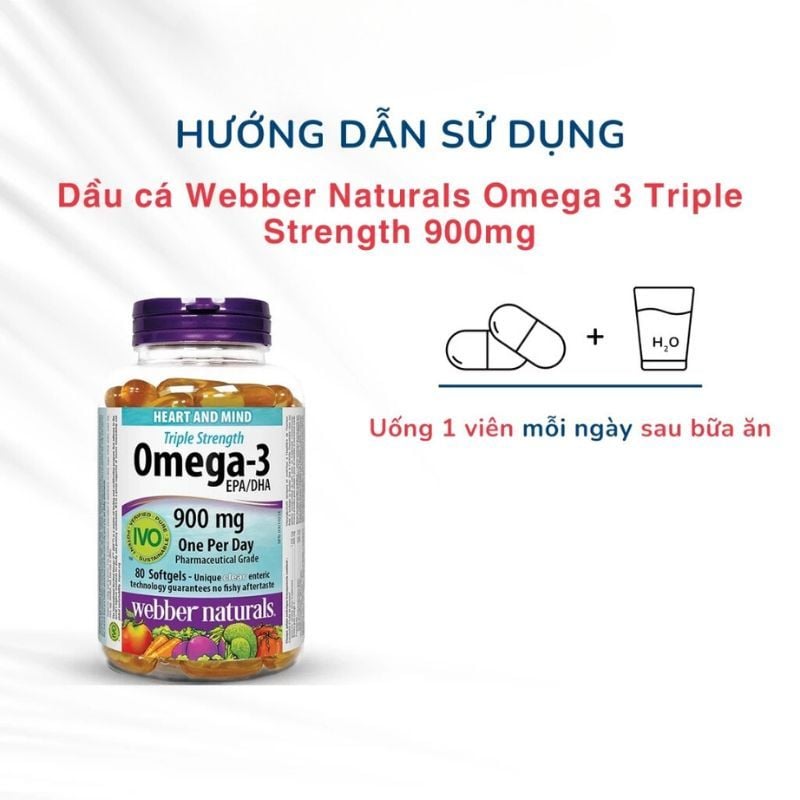 Viên Uống Dầu Cá Omega-3 Triple Strength Webber Naturals 900mg - Hỗ Trợ Sức Khỏe Tim Mạch, Não Bộ và Thị Lực, Hộp 80 viên