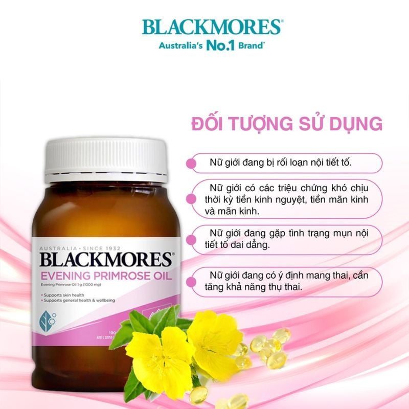 Tinh dầu hoa anh thảo Blackmores Evening Primrose - Hỗ trợ làm đẹp da, cân bằng nội tiết (190 viên)