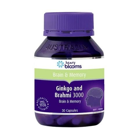 Viên uống bổ não Ginkgo and Brahmi 3000 Henry Blooms, hoạt huyết, cải thiện tuần hoàn não, hộp 30 viên