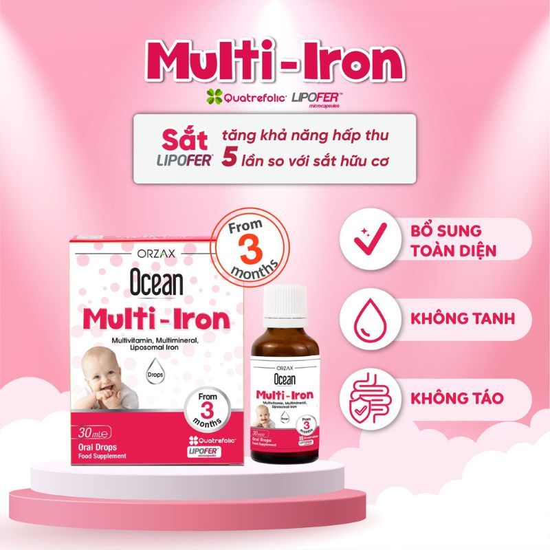 Siro Ocean Multi Iron – Bổ sung sắt và 14 vi chất cho bé từ 3 tháng tuổi từ châu Âu