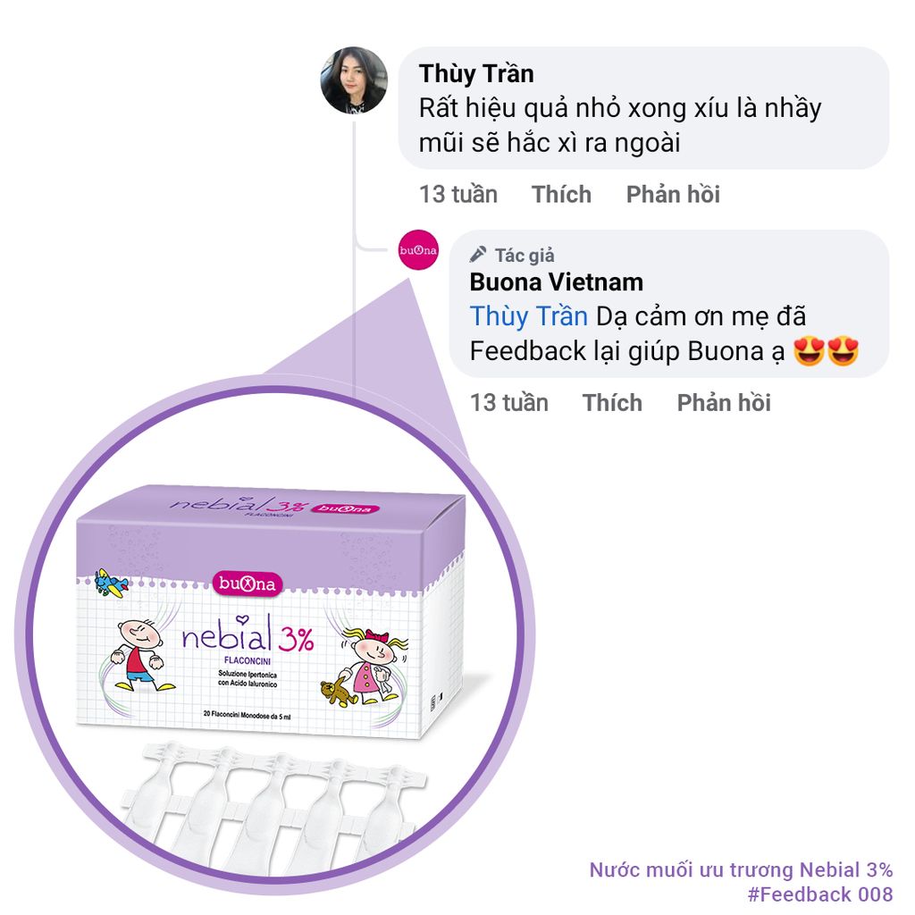 Dung dịch nước muối ưu trương nhỏ mũi Nebial 3% flaconcini/ Nebianax 3% flaconcini, giảm nghẹt, giảm viêm