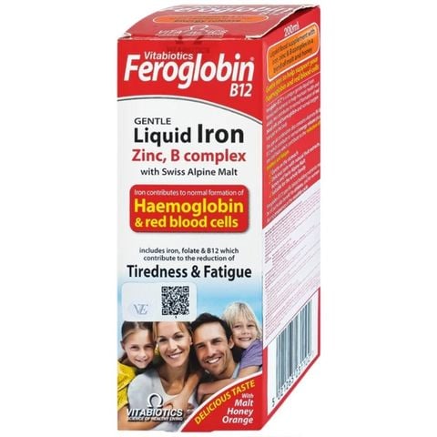 Sắt Feroglobin B12 Vitabiotics Liquid bổ sung sắt hữu cơ, vitamin và khoáng chất cho trẻ em và người lớn, chai 200ml