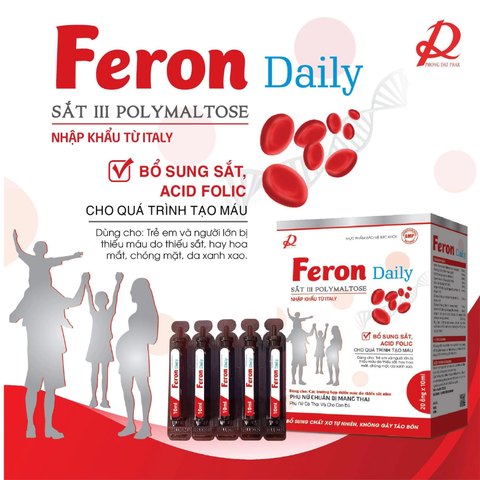 Sắt hữu cơ dạng nước Feron Daily - Bổ sung sắt và vitamin cho mọi lứa tuổi, hộp 20 ống