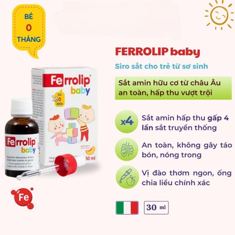 Sắt hữu cơ Ferrolip Baby - Hỗ trợ giảm nguy cơ thiếu máu, thiếu sắt ở trẻ em