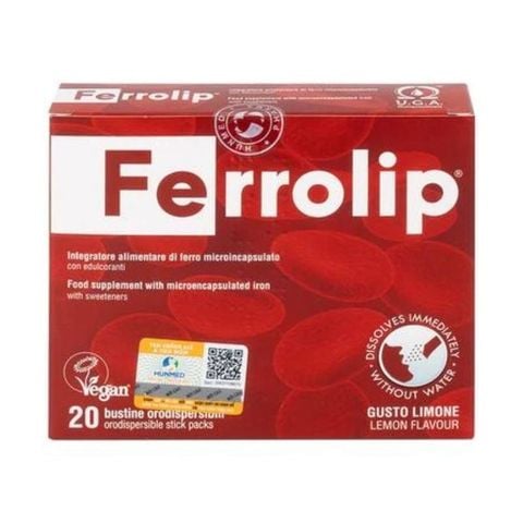 Sắt sinh học Ferrolip cho bà bầu và người thiếu máu, nhập khẩu từ Ý (Hộp 20 gói)