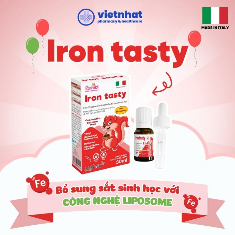 nhathuocvietnhat.vn - Sắt nhỏ giọt Iron Tasty với công nghệ Liposome độc quyền, hỗ trợ bổ sung sắt an toàn và hiệu quả cho bé