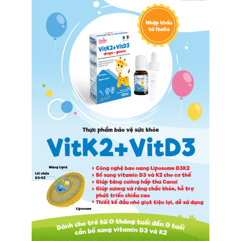 Siro VitK2 + VitD3 Ziphar - Hỗ trợ hấp thu canxi, giúp trẻ ngủ ngon & phát triển xương chắc khỏe (0-9 tuổi)