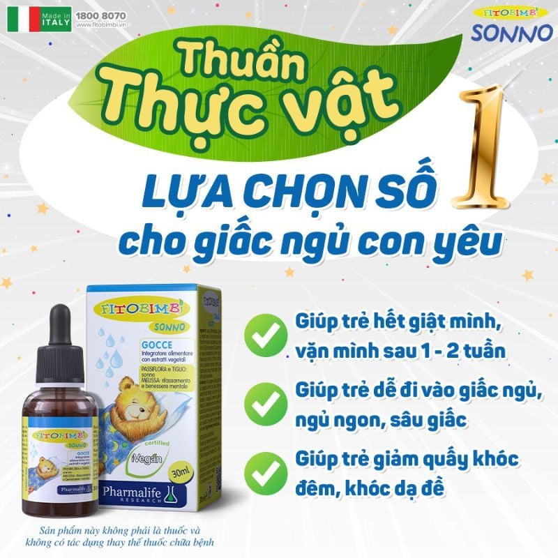 Siro ngủ ngon cho bé Fitobimbi Sonno hỗ trợ cải thiện giấc ngủ cho trẻ từ sơ sinh từ thiên nhiên (30ml)