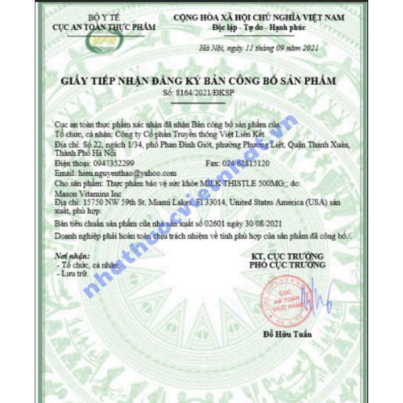 Viên Uống Mason Milk Thistle 500mg - Giải Độc Gan, Tăng Cường Chức Năng Gan Từ Mỹ, Hộp 60 viên