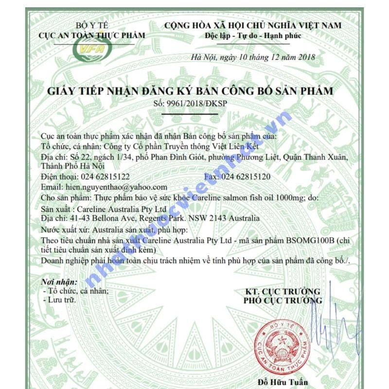 Viên uống dầu cá hồi đại dương Úc Careline Fish Oil 1000mg