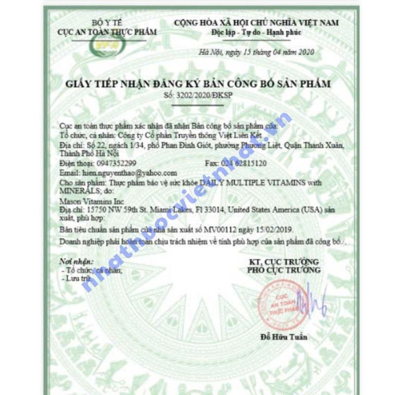 Mason Natural Daily Multiple Vitamins With Minerals - Bổ Sung Vitamin Và Khoáng Chất Cho Cơ Thể Khoẻ Mạnh