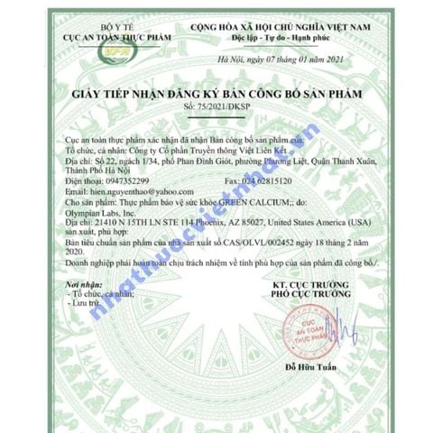 Canxi hữu cơ Green Calcium của Mỹ - Bổ sung canxi cho bà bầu, sau sinh và cho con bú, người lớn, hộp 100 viên