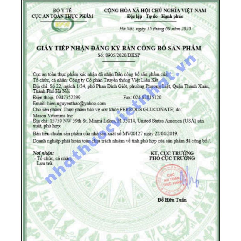 Sắt Ferrous Gluconate Mason - Ngăn ngừa thiếu máu thiếu sắt hiệu quả cho mẹ bầu