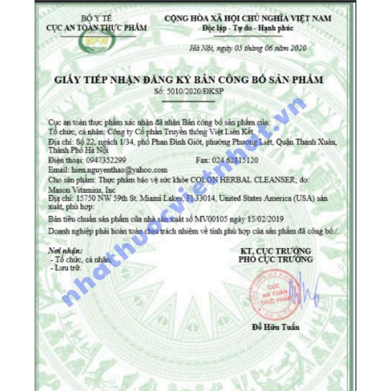 Viên uống hỗ trợ viêm đại tràng Mason Colon Herbal Cleanser May Support của Mỹ, hộp 60 viên