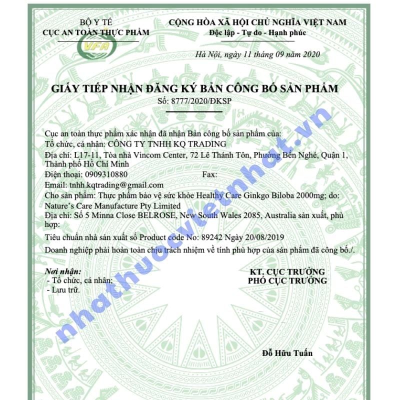 Ginkgo Biloba 2000 Healthy Care Từ Úc - Giảm Đau Đầu, Chóng Mặt và Mất ngủ, Hộp 100 Viên