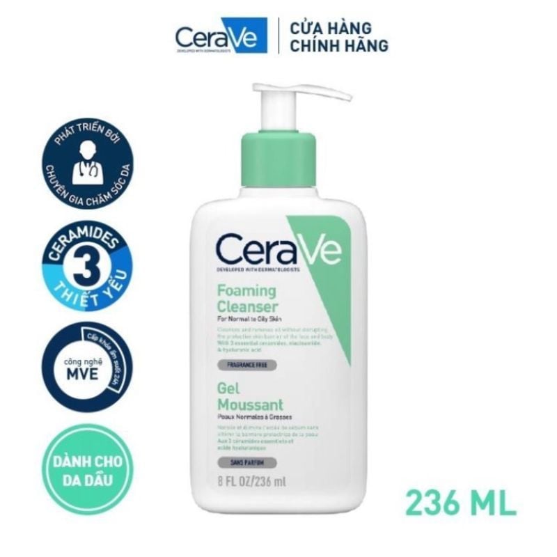 Sửa rửa mặt CERAVE cho da mụn, da nhạy cảm - 236 ml