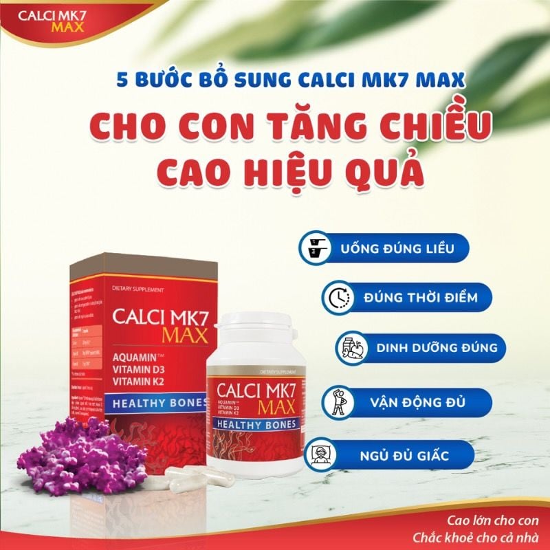 Calci MK7 Max - Bổ sung canxi hữu cơ từ tảo biển đỏ, kết hợp với vitamin D3 và K2MK7, hộp 60 viên