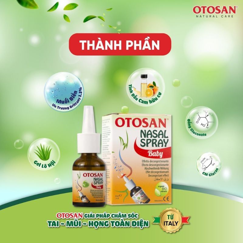 Xịt mũi Otosan Nasal Spray Baby - Hỗ trợ giảm nghẹt mũi, viêm mũi cho bé, nhập khẩu từ Ý