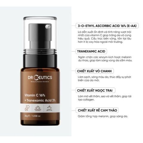 Serum DrCeutics Vitamin C 16% + Tranexamic Acid 3% - Ngừa Lão Hóa, Sáng Da, Mờ Thâm Nám