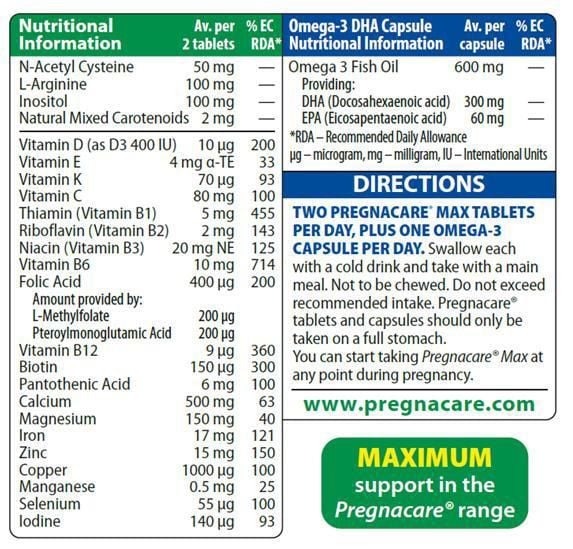Pregnacare Max - Vitamin tổng hợp cho bà bầu số 1 tại Anh Quốc với công thức vượt trội, nhập khẩu chính hãng