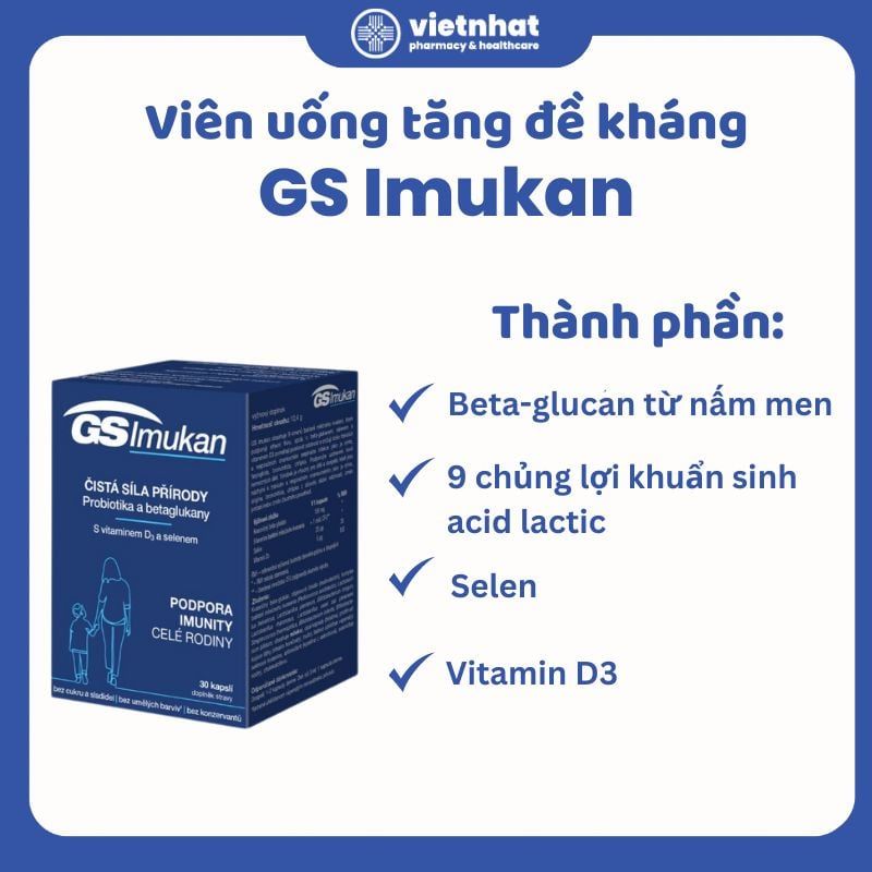 Viên uống GS Imukan bổ sung lợi khuẩn, tăng đề kháng trẻ em và người lớn, hộp 30 viên