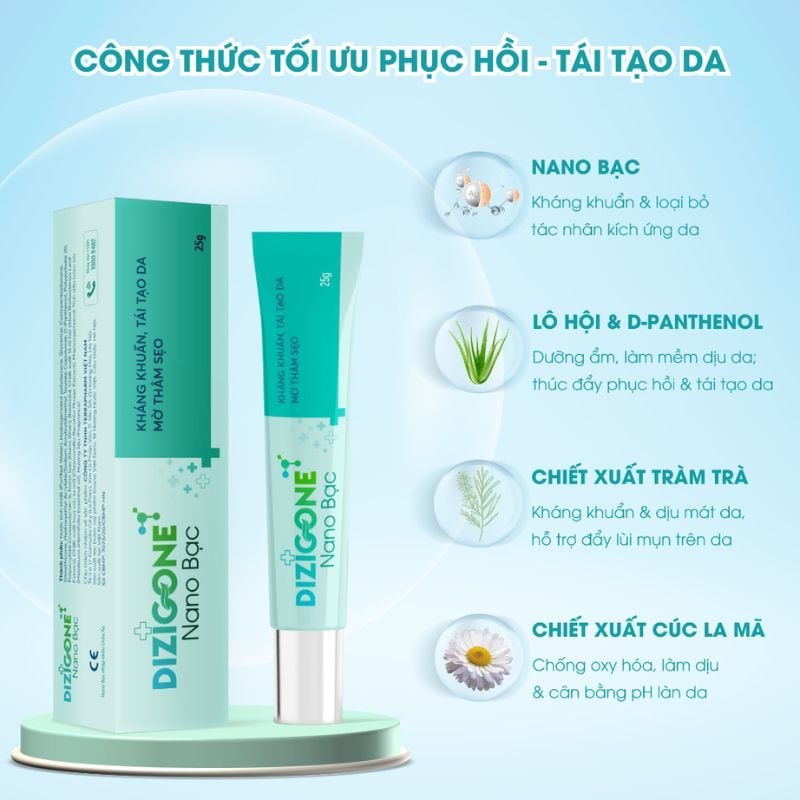 Kem bôi Dizigone Nano Bạc Terrapharm - Hỗ trợ kháng khuẩn, tái tạo da và ngăn ngừa sẹo (25g)