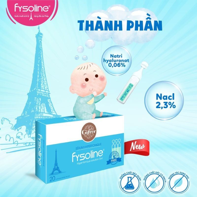 Nước muối ưu trương Fysoline xanh giảm nghẹt mũi, khô mũi, tép 5ml