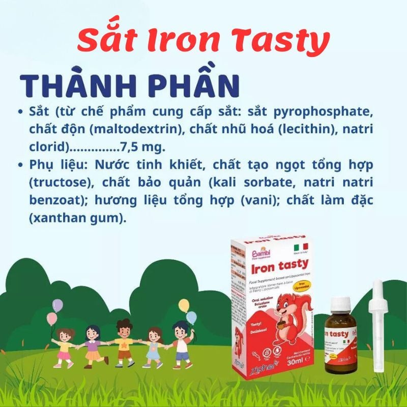 Sắt Nhỏ Giọt Iron Tasty Từ Ý - Giải Pháp Toàn Diện Cho Trẻ Thiếu Máu Thiếu Sắt, Chai 30ml