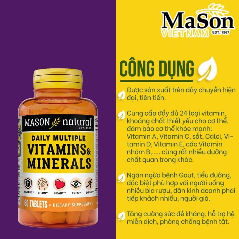 Mason Natural Daily Multiple Vitamins With Minerals - Bổ Sung Vitamin Và Khoáng Chất Cho Cơ Thể Khoẻ Mạnh