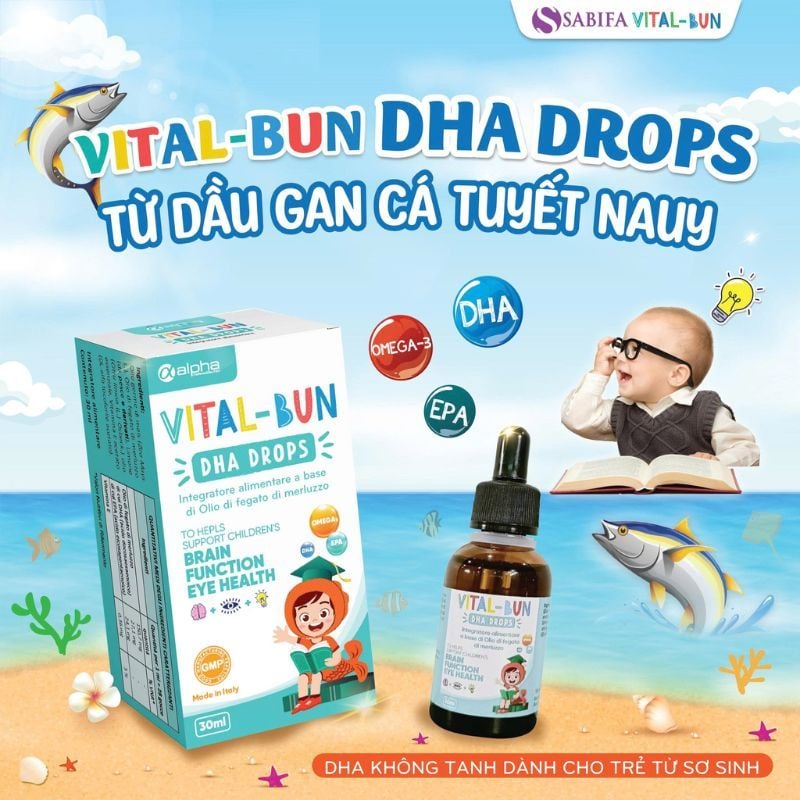 Vital-Bun DHA Drops Chính Hãng - Bổ Sung DHA, Hỗ Trợ Phát Triển Não Bộ Và Thị Lực Cho Trẻ Từ 0 Tuổi