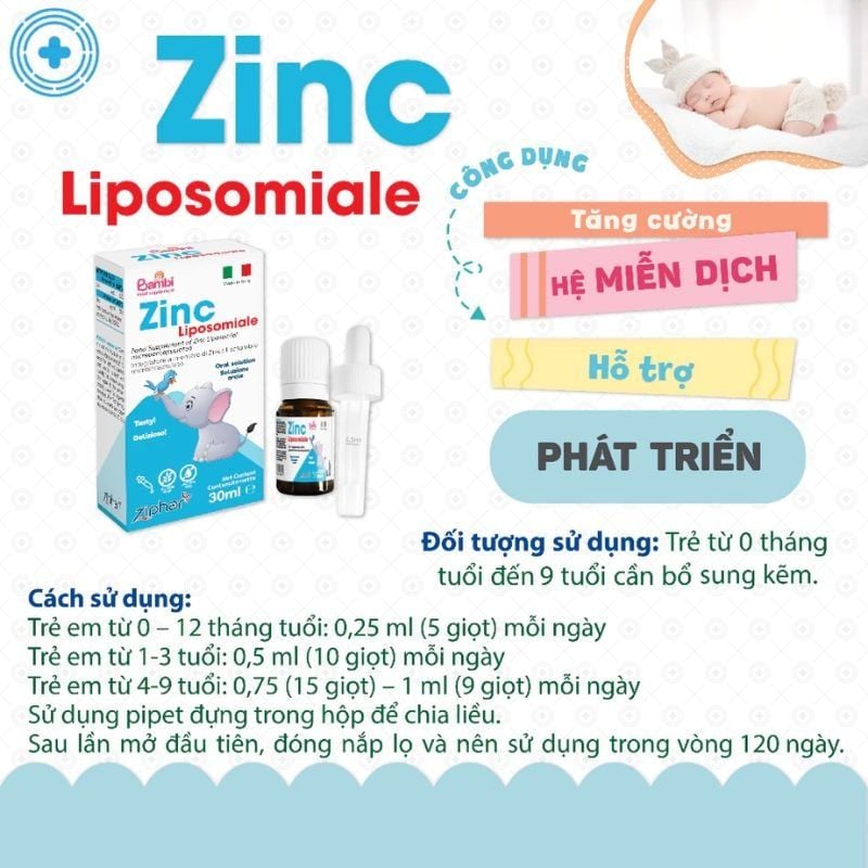 Kẽm ZinC Liposomiale Từ Ý - Bí Quyết Giúp Bé Ăn Ngon, Tăng Cường Đề Kháng Từ 0 Tháng Tuổi, Chai 30ml
