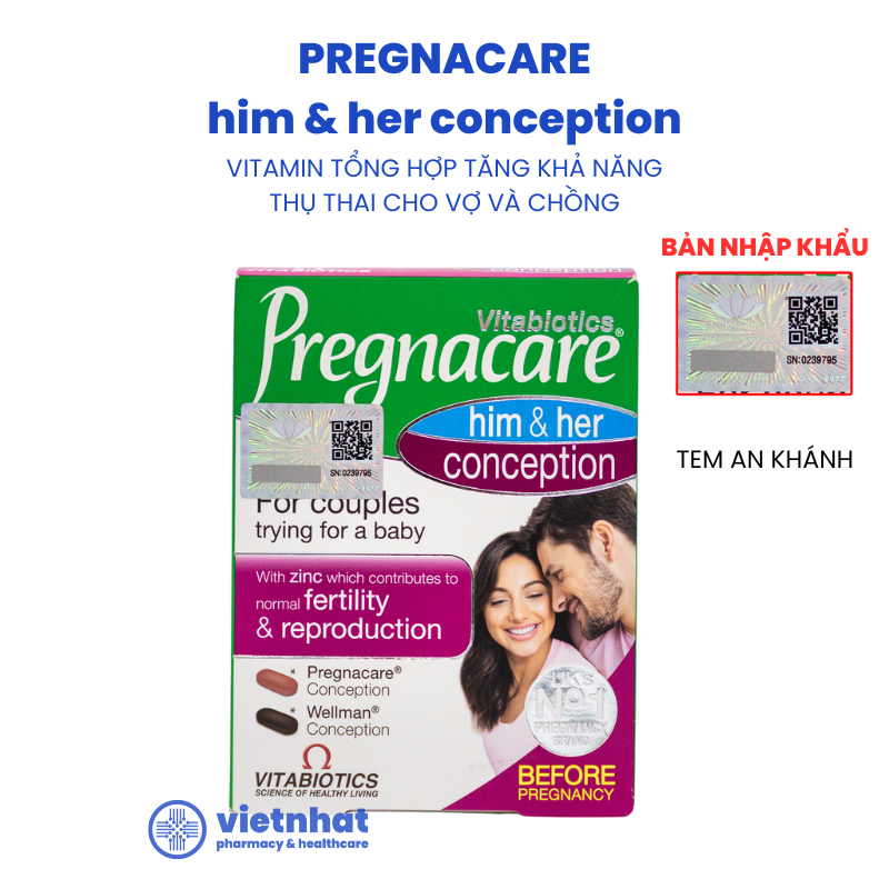 Viên uống tăng khả năng thụ thai Pregnacare cho nữ (bổ trứng)/ cho cả nam và nữ - Nhập khẩu chính hãng