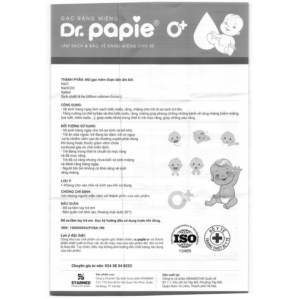 Gạc rơ lưỡi Dr. Papie giúp sạch lưỡi, nướu, răng hộp 30 gói